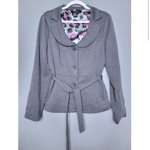Sandro Sportswear Belted Short Jacket Gray Notch Lapel Button Front Size M